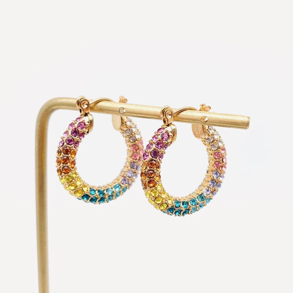 Sparkling 18K Gold Plated Stainless Steel Hoop Earrings Large Colored